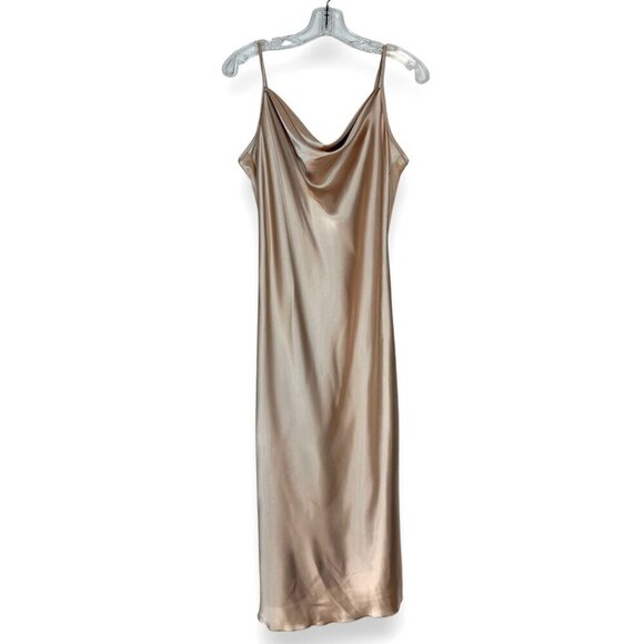 Bebe Gold Satin Slip Dress Cocktail Party  Cowl Neck Y2K Style Large - Picture 4 of 12